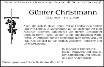 Traueranzeige von Günter Christmann von vrm-trauer
