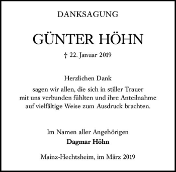 Traueranzeige von Günter Höhn von vrm-trauer