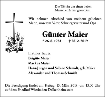 Traueranzeige von Günter Maier von vrm-trauer