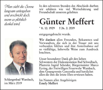Traueranzeige von Günter Meffert von vrm-trauer