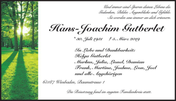 Traueranzeige von Hans-Joachim Gutberlet von vrm-trauer