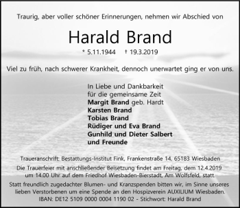 Traueranzeige von Harald Brand von vrm-trauer