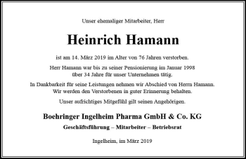 Traueranzeige von Heinrich Hamann von vrm-trauer