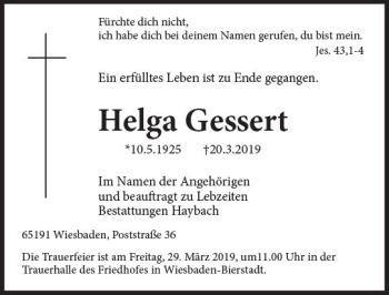 Traueranzeige von Helga Gessert von vrm-trauer