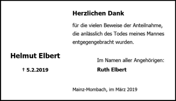 Traueranzeige von Helmut Elbert von vrm-trauer