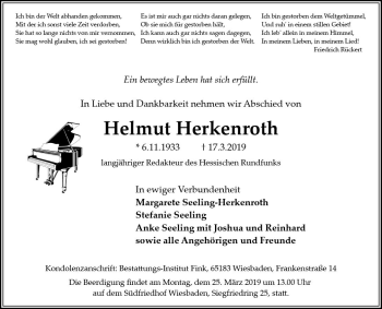 Traueranzeige von Helmut Herkenroth von vrm-trauer