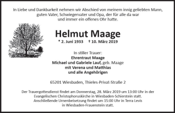 Traueranzeige von Helmut Maage von vrm-trauer