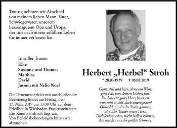 Traueranzeige von Herbert Stroh von vrm-trauer