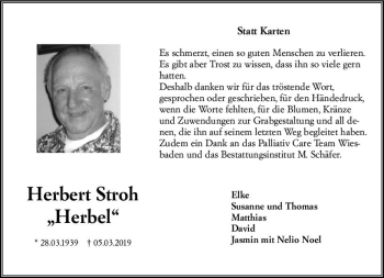 Traueranzeige von Herbert Stroh von vrm-trauer