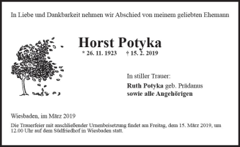 Traueranzeige von Horst Potyka von vrm-trauer