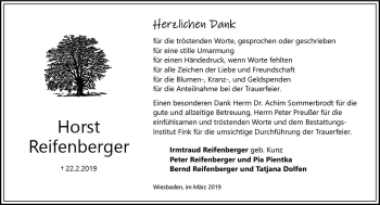 Traueranzeige von Horst Reifenberger von vrm-trauer