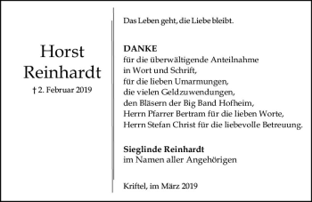 Traueranzeige von Horst Reinhardt von vrm-trauer