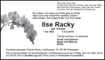 Traueranzeige von Ilse Racky von vrm-trauer