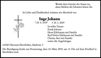 Traueranzeige von Inge Johann von vrm-trauer