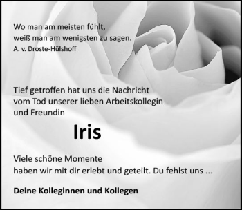 Traueranzeige von Iris  von vrm-trauer