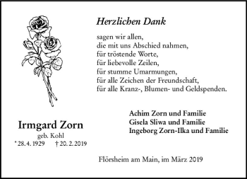 Traueranzeige von Irmgard Zorn von vrm-trauer