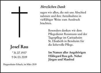 Traueranzeige von Josef Rau von vrm-trauer