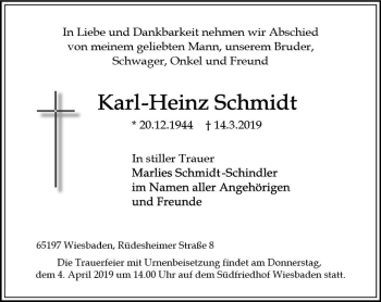 Traueranzeige von Karl-Heinz Schmidt von vrm-trauer