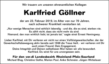 Traueranzeige von Karlfried Göllner von vrm-trauer