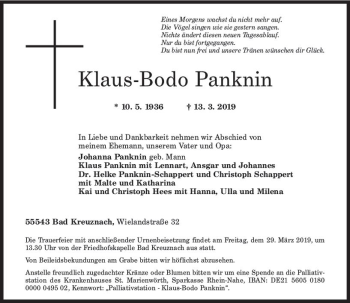 Traueranzeige von Klaus-Bodo Panknin von vrm-trauer