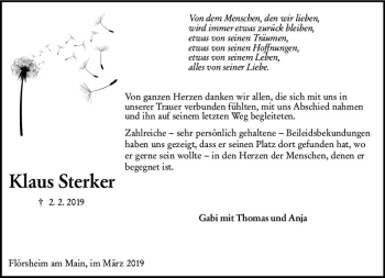 Traueranzeige von Klaus Sterker von vrm-trauer