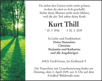 Traueranzeige von Kurt Thill von vrm-trauer