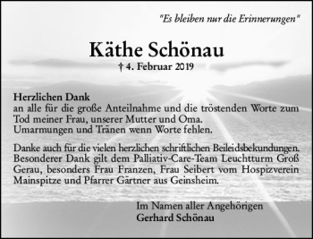 Traueranzeige von Käthe Schönau von vrm-trauer