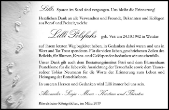 Traueranzeige von Lilli Polsfuhs von vrm-trauer