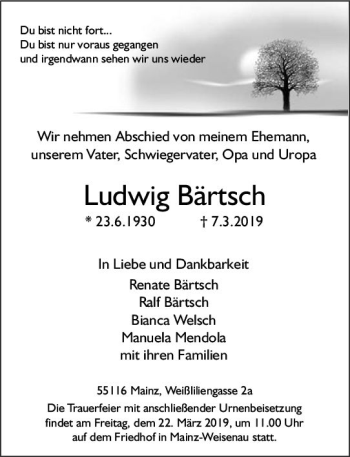 Traueranzeige von Ludwig Bärtsch von vrm-trauer