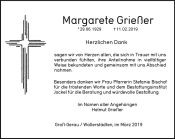 Traueranzeige von Margarete Griener von vrm-trauer