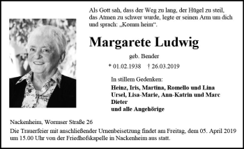 Traueranzeige von Margarete Ludwig von vrm-trauer