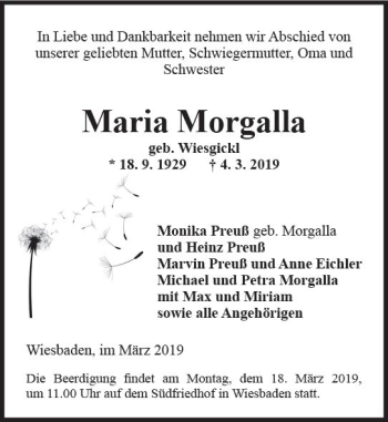 Traueranzeige von Maria Morgalla von vrm-trauer