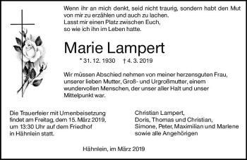 Traueranzeige von Marie Lampert von vrm-trauer