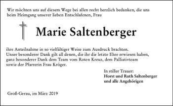 Traueranzeige von Marie Saltenberger von vrm-trauer