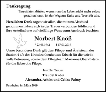 Traueranzeige von Norbert Knöß von vrm-trauer