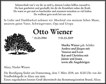 Traueranzeige von Otto Wiener von vrm-trauer