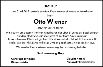 Traueranzeige von Otto Wiener von vrm-trauer