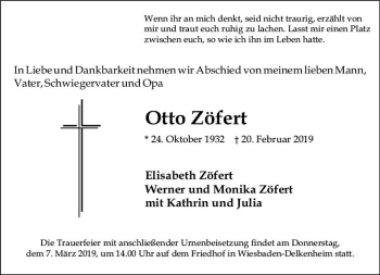 Traueranzeige von Otto Zöfert von vrm-trauer