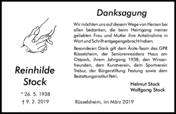 Traueranzeige von Reinhilde Stock von vrm-trauer