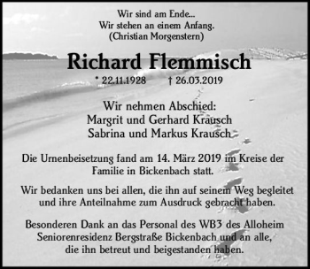 Traueranzeige von Richard Flemmisch von vrm-trauer