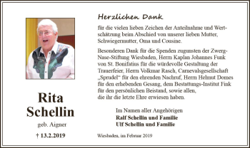 Traueranzeige von Rita Schellin von vrm-trauer
