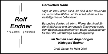 Traueranzeige von Rolf Endner von vrm-trauer