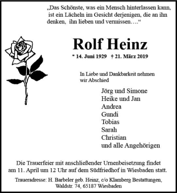 Traueranzeige von Rolf Heinz von vrm-trauer