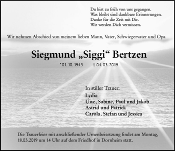 Traueranzeige von Siegmund Siggi Bertzen von vrm-trauer