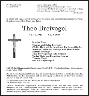 Traueranzeige von Theo Breivogel von vrm-trauer