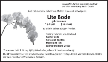 Traueranzeige von Ute Bode von vrm-trauer