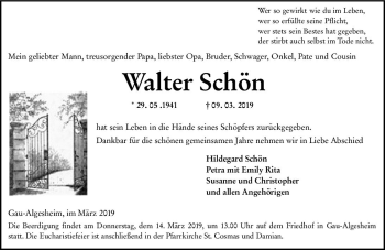 Traueranzeige von Walter Schön von vrm-trauer