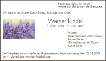 Traueranzeige von Werner Kindel von vrm-trauer