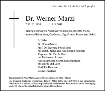 Traueranzeige von Werner Marzi von vrm-trauer