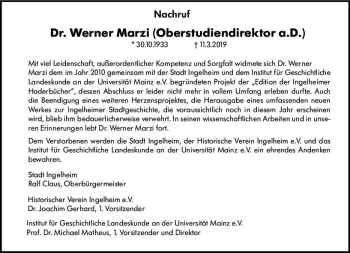 Traueranzeige von Werner Marzi von vrm-trauer